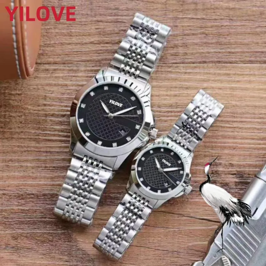 Amantes de lujo Diseñador Reloj Mujer Hombre Diamantes Esfera redonda Movimiento de cuarzo Reloj Correa de acero inoxidable completa Regalos de lujo Calendario impermeable Relojes de pulsera