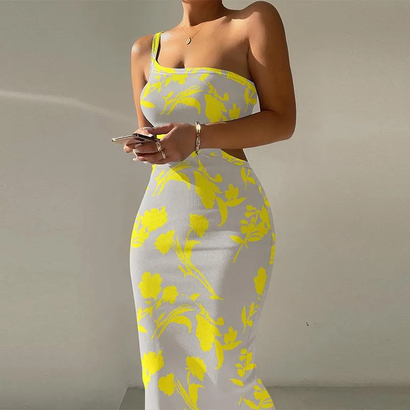 Casual One Shoulder Pit Print Skinny Strapless Dress