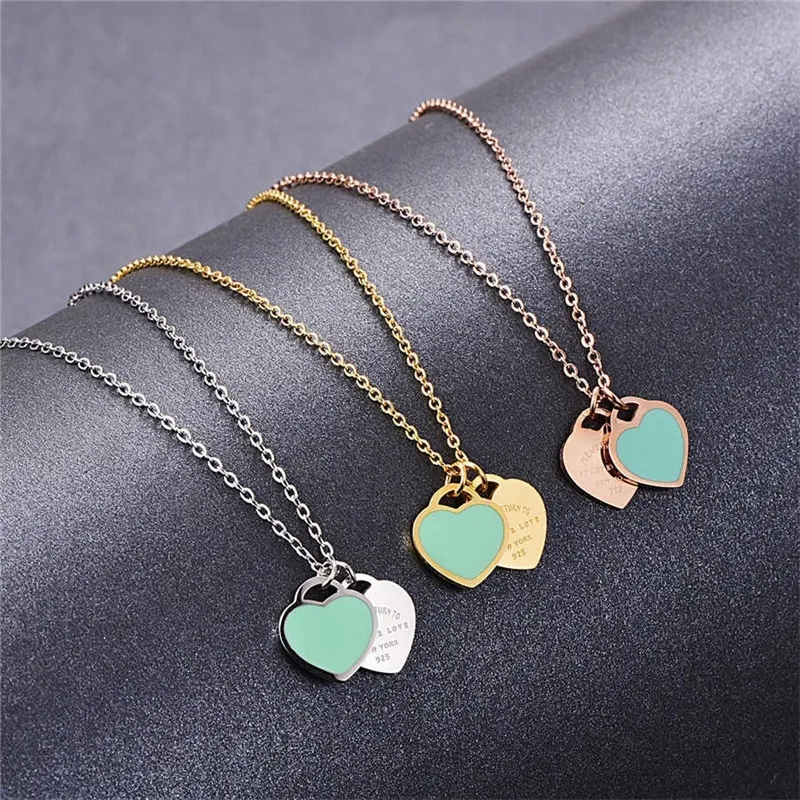 Fashion Women's Pendant Necklace Designer Brand Romantic Heart Double Heart Pendant Ladies Sexy Clavicle Jewelry G220808