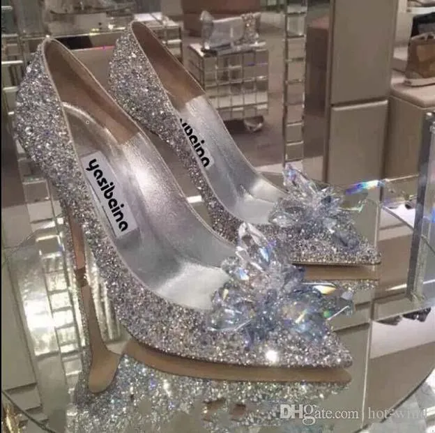 Один PCS Luxury Designer Женщины Cinderella Кристаллические Обувь Высокие каблуки Свадебные Свадебные Туфли Горный Хортона Вечерняя вечеринка Пром Летние