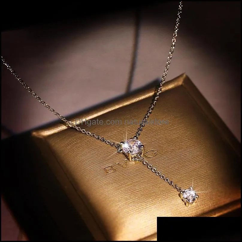 romantic long lab diamond pendant real 925 sterling silver party wedding pendants chain necklace for women bridal charm jewelry