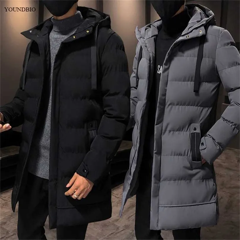 Men Jacket Casual Fashion Mid-Length Trendy Jacket Warm and Windproof High-Value Motorcycle Hooded Cotton-Padded Jacket 211110