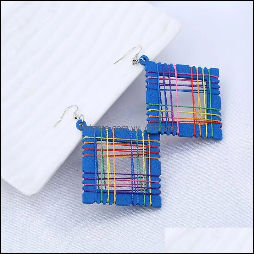 wood drop earrings for women girl hot sale hollow square dangle and chandelier earrings fashion jewelry wholesale - 0839wh