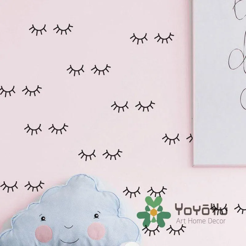 Stickers muraux 54 pièces/ensemble mignon cils motif décalcomanie enfants chambre bricolage décoration filles bébé chambre décor à la maison affiche WA-8