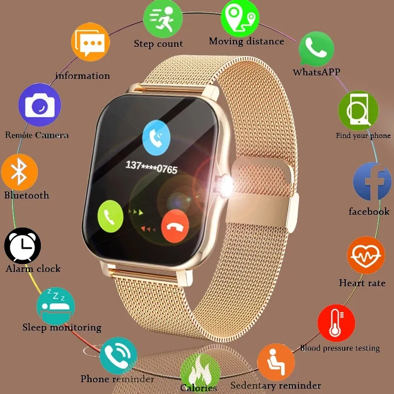 2022 luxury New Women Smart Watch Men 1.69" Color Screen Full Touch Fitness Tracker Bluetooth Call Smart Clock Ladies Smartwatch with retail box