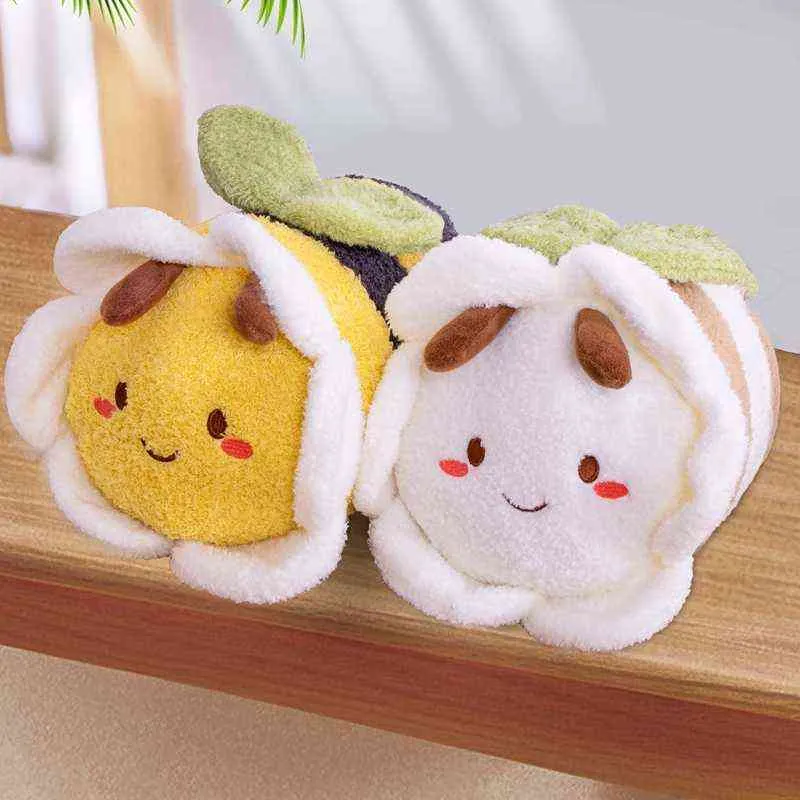 CM Nya Kawaii Plush Animal Bee Toy Super Soft Cartoon White Yellow Filled Cushion Soffa For Children Birthday Present J220704