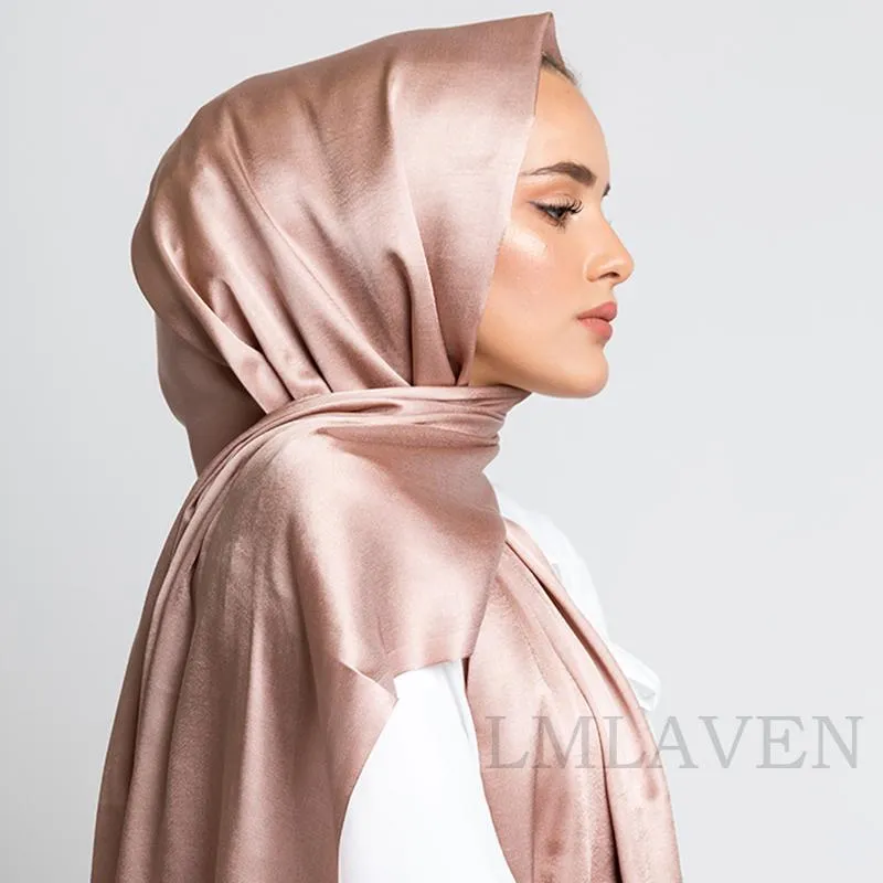 Sjaals Premium Shimmer Silk Satin Hijab Scarf Vrouwen Luxe Medine Veil Moslim Shiny Shawl Dames TippetsCarves