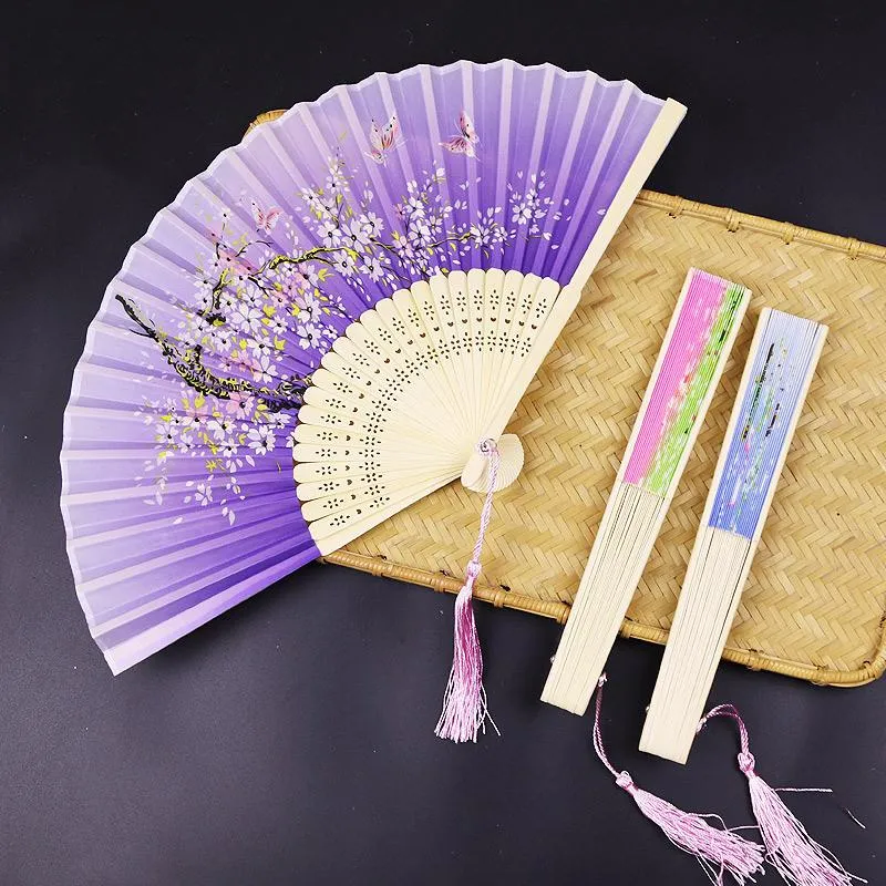 Floral Folding Hand Fans Chinese Style Vintage Hand Fan Bamboo Handheld with Tassel for Women Girls Party Wedding Dancing Decoration Costume MJ0441