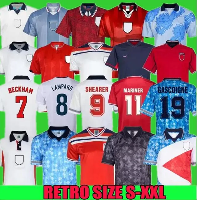 Retro Classic Englands Shearer Soccer Jerseys 1990 1992 1994 1998 2002 World Cup Blackout Mash 1980 1982 Vintage 1996 Gascoigne Owen Gerrard Football Shirt