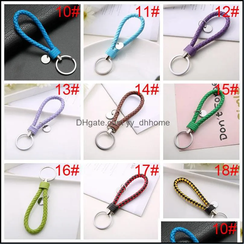 40 colors leather woven metal keychain braided rope key chain handbag pendant key chain holder car metal key rings men women vt1545