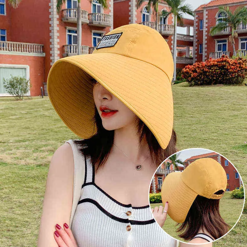 K58 Women's Hat Summer Hat UV Bescherming Modieuze Big Brim Sun Protectioncap Beach Sunhats Ponytail Hat Travel Visor Panama H220419