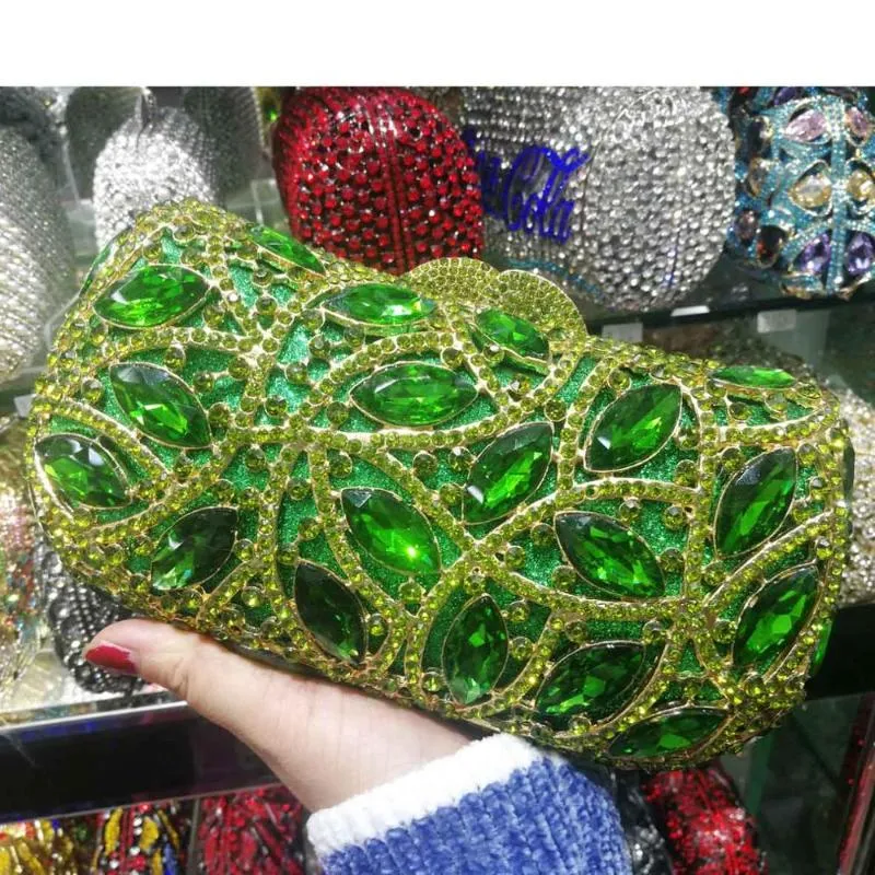 Evening Bags Luxury Fashion Emerald Crystal For Big Stone Purple Diamante Clutch Party Wedding Bridal Purse Handbags SM15Evening