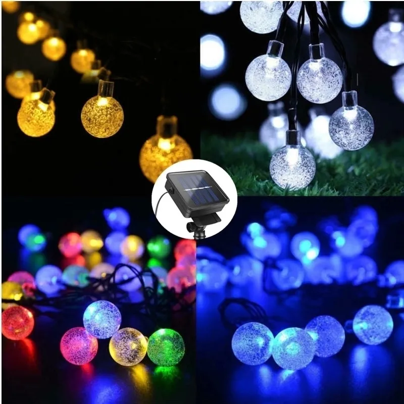 203050 LED Crystal Ball Solar Lamp Power String Fairy Lights Garlands Garden Christmal Decor för utomhus Y200603