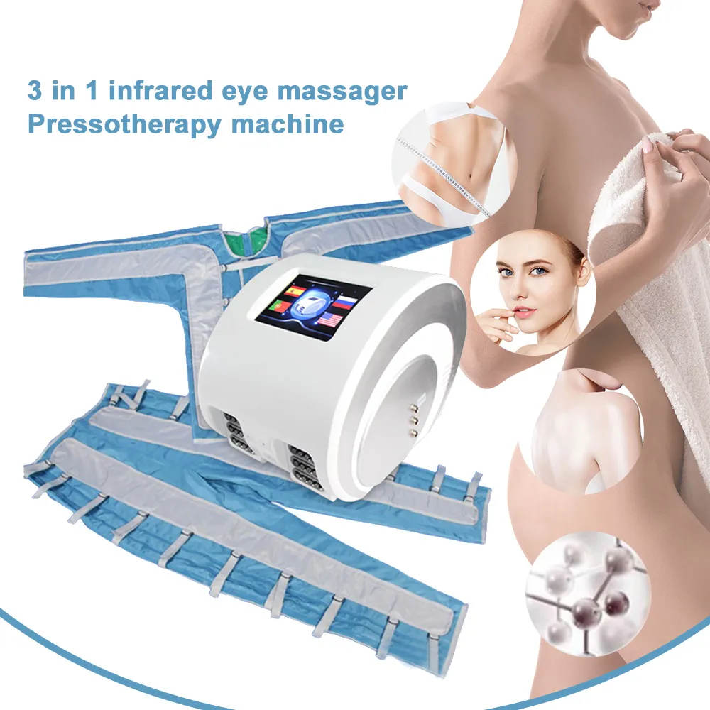 3 en 1 pression d'air pressothérapie drainage lymphatique infrarouge lointain costume de sauna appareil de beauté corps minceur perte de graisse machine de beauté avec massage des yeux