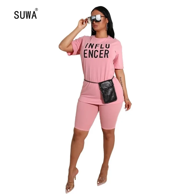 Beliebtem Empfehlung Brief Print Zweiteils Set Großhandel Sommer Casual Women Anzug T -Shirt und Shorts Femme Tracksuit T200618