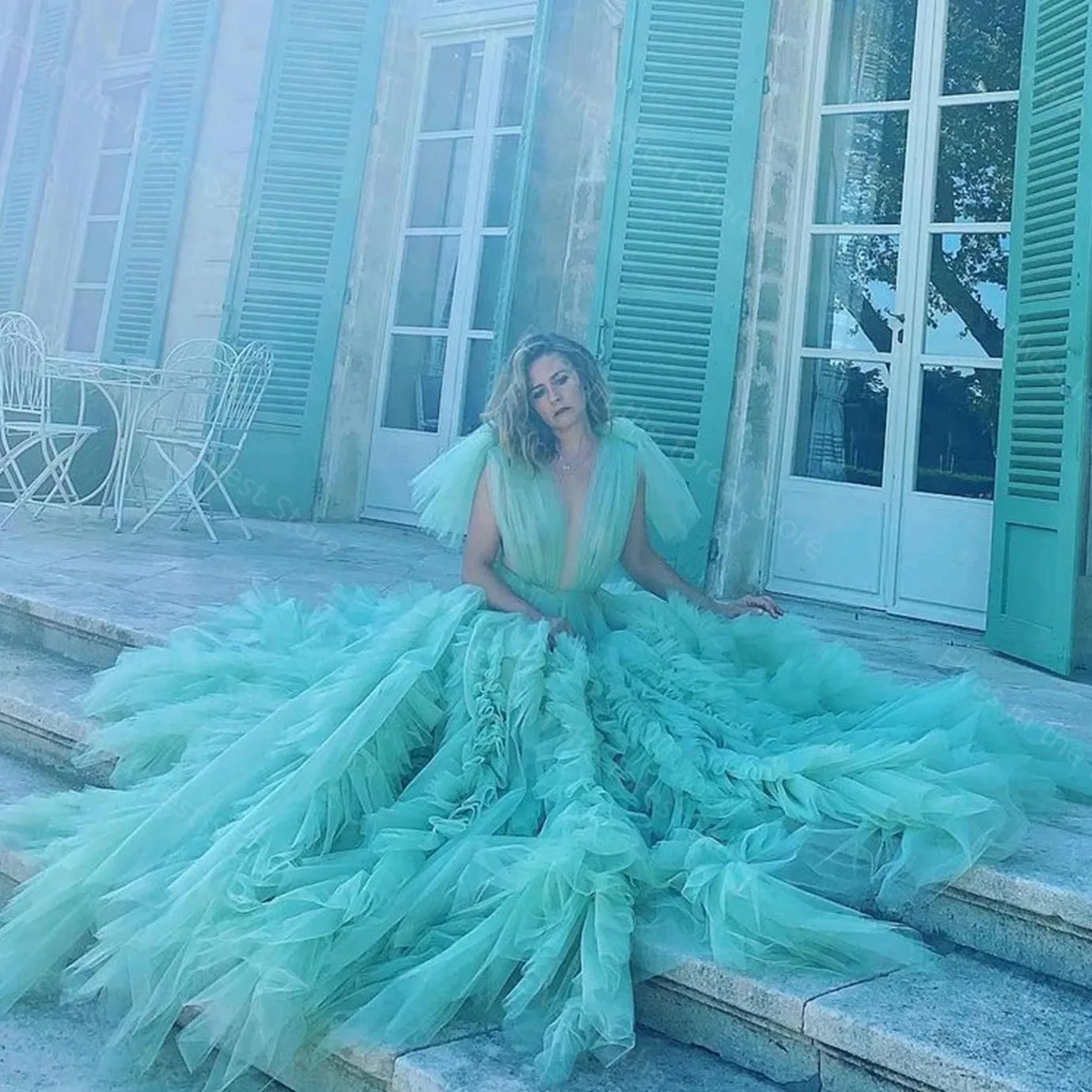 Pretty Sage Green Puffy Tulle Lace Dress Ball Gown with Sweep Train and  Backless Design from Dhgate Prom Dresses - price 120.88