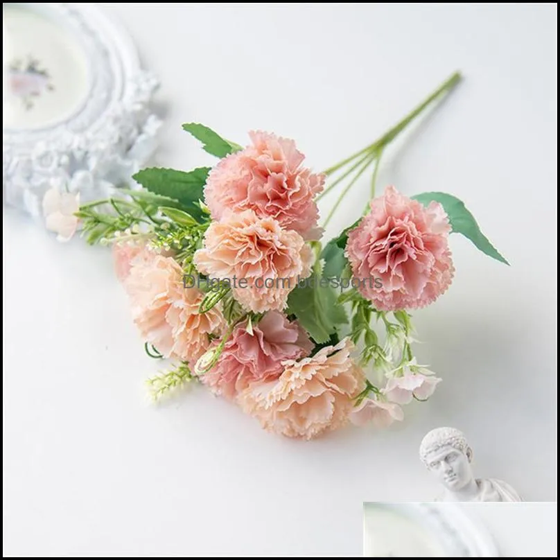 Decorative Flowers & Wreaths Nordic 7Head Carnation Small  Artificial Flower Bouquet Silk Mother`s Day Gift Wedding Home Decor Floral