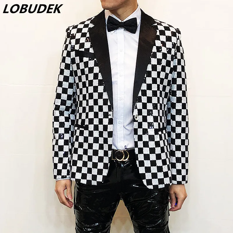 Glittery Black And White Plaid Sequin Suit New Look Jackets For