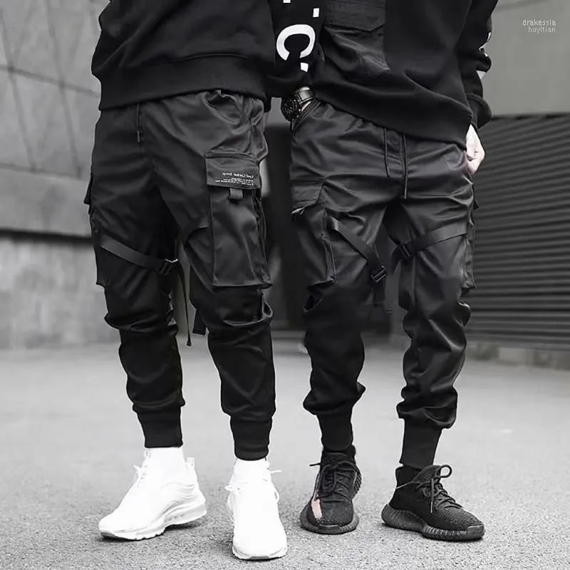 Men's Pants Men Fashion Slim Casual Sports Sweatpants Drawstring Multi Pockets Straps Ankle Tied Cargo Long Trousers Gym SweatpantsMen's Dra