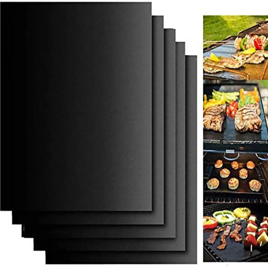 Återanvändbar icke-stick BBQ Grill Mat BBQ Tools 0,08 mm tjock PTFE Barbecue Bakningslinger Cook Pad Microwave Oven Tool 40x33cm