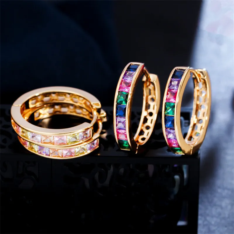 Fashion Hip Hop Jewelry Hoop Earring Colorful AAA Cubic Zirconia Copper 18K Guldörhängen för Woman Party Diamond Earring Circle Sydamerikansk valentinsdag gåva