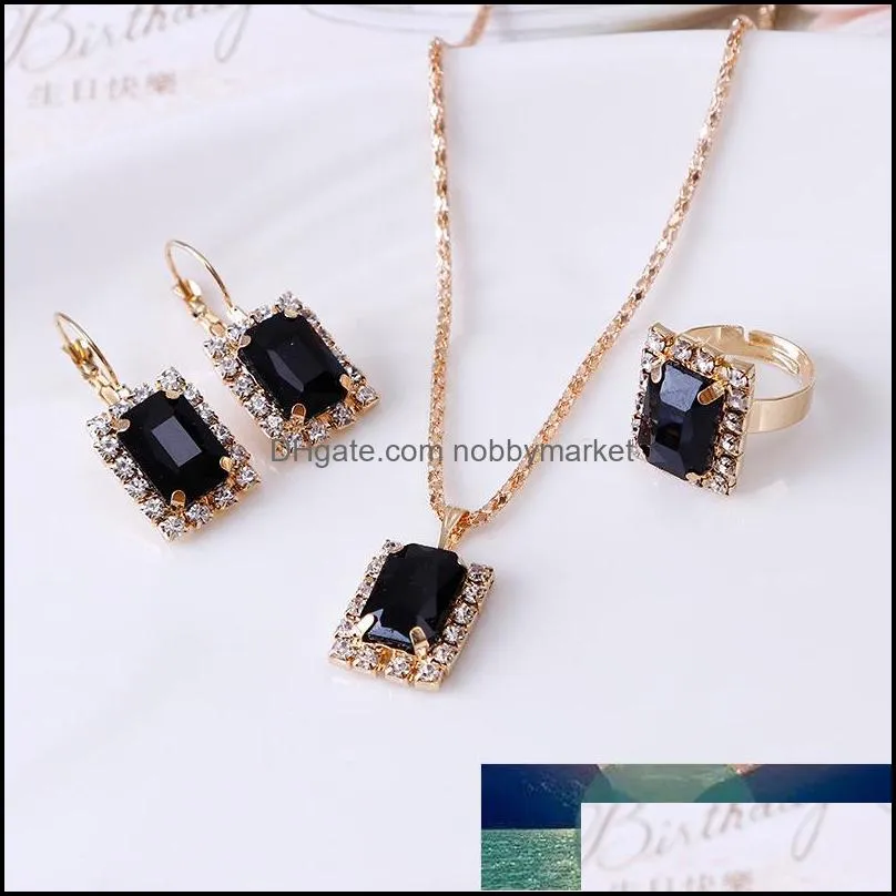 Crystal Wedding Jewelry Sets For Bridal Engagement Pendant Necklaces Rings Earring Valentine`s Day Gift Trendy Trinket Accessory