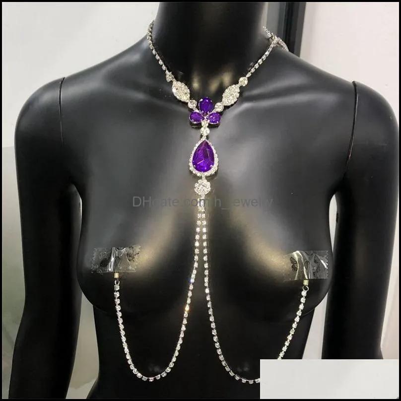 luxury green rhinestone non piercing jewelry for women sexy adult body nipple chain necklace 1874 t2