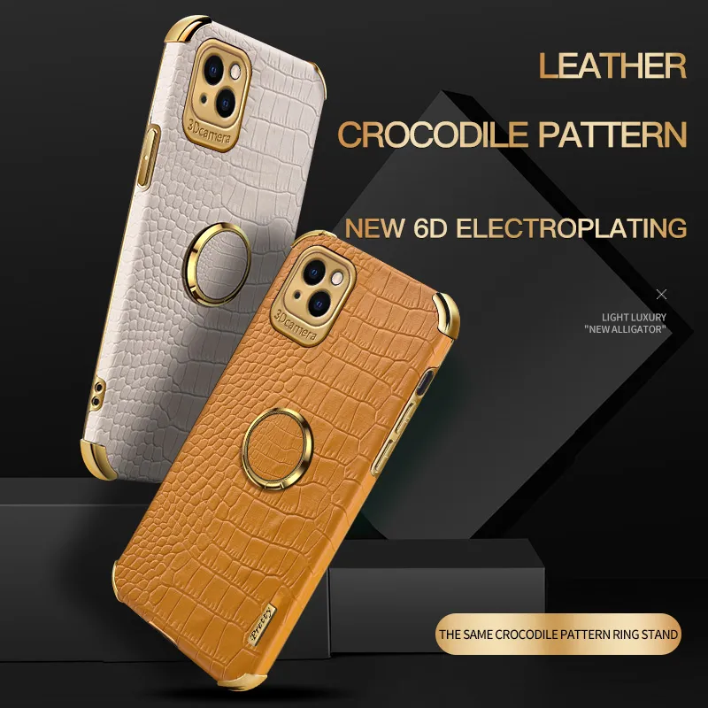 Novo capa de textura de crocodilo de couro de luxo com suporte de anel magnético para iPhone 13 12 Pro Max XS XR 6 Plus Casos de proteção MQ50