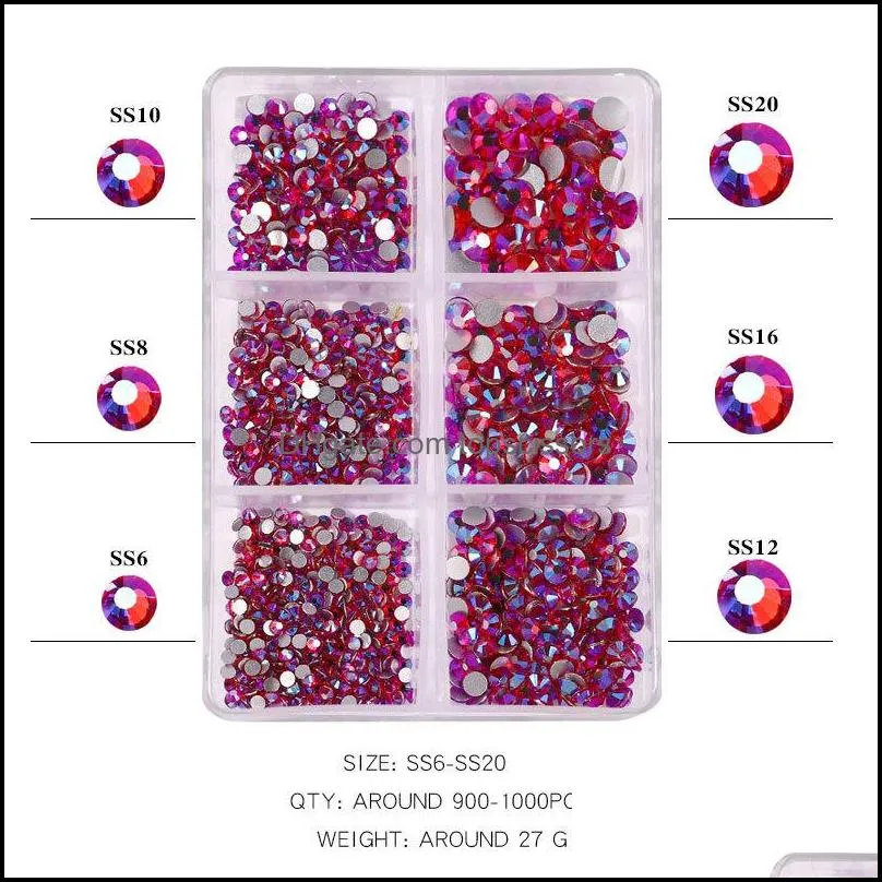 6Grids SS6-SS20 Crystal Nail Art Rhinestones Mixed Color Flat Bottom AB Porcelain White Champagne 3D Nails Decoration