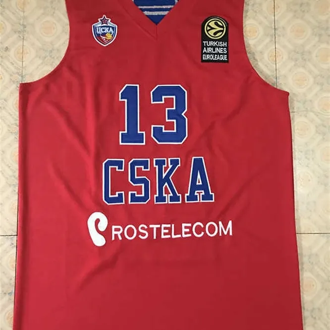 XFLSP # 13 Sergio Rodriguez CSKA Moscow Rood Basketball Jersey Borduurwerk gestikt Custom Any Number and Name