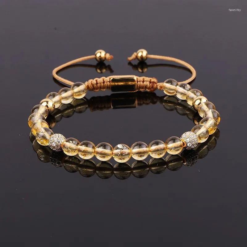 Beaded Strands Design Natural Stone Citrine Crystal Quartz Beads CZ Pave Charm Friendship Macrame Bracelet Women Fawn22