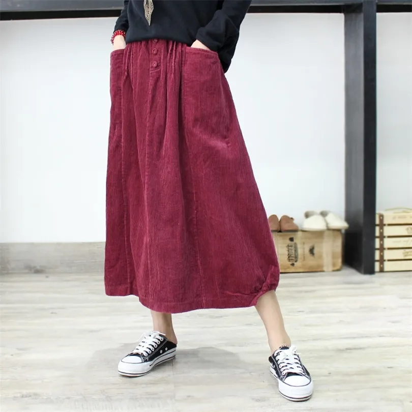 Chic Pocket Solid Color Corduroy Vintage Bud Skirt Mori Girl 2018 Autumn Winter T190827
