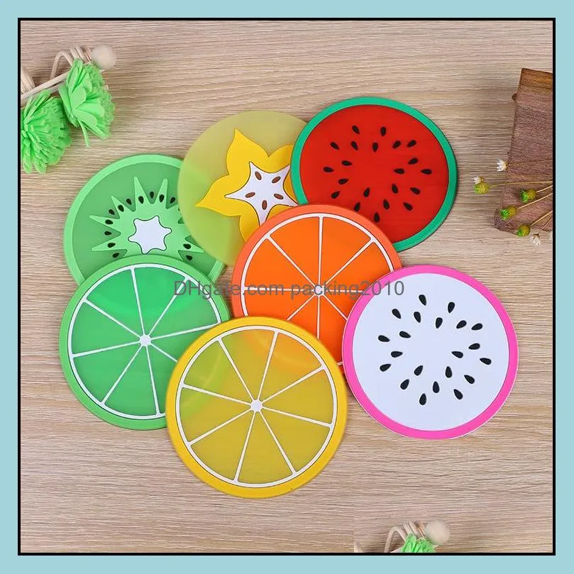 Creative insulation pad Fruit Silicone Coaster Mats Pattern Colorful Round Cup Cushion Holder Thick Drink Tableware Coasters Mug household