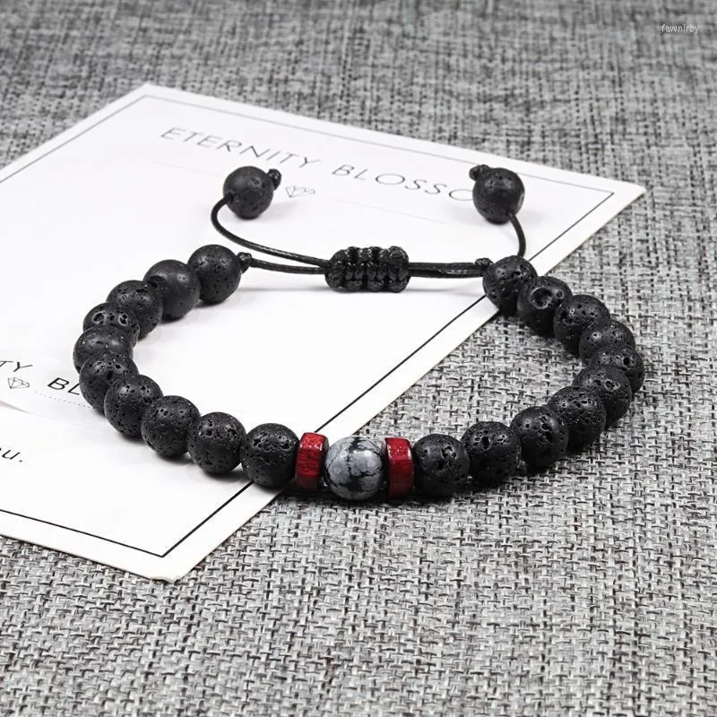 Beaded Strands 8mm Natural Black Lava Stone Bracelets Couples Distance Handmade Adjustable Charms Bangles Women Men Yoga Energy Jewe Fawn22