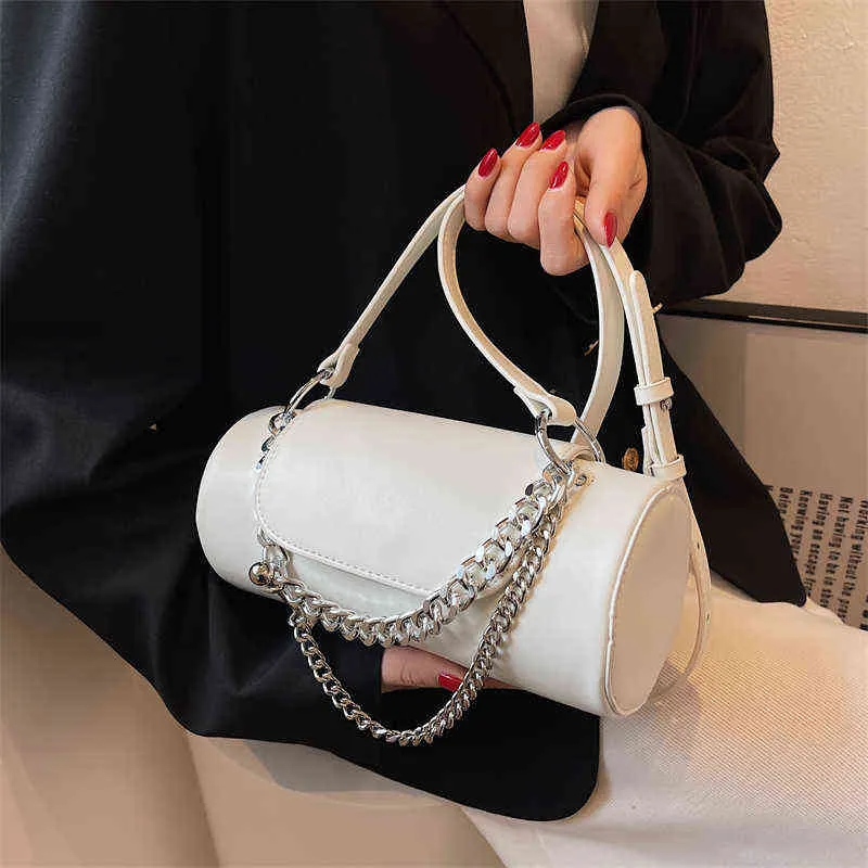 Barrel Shaped Chain Handbags 2022 Luxury Fashion Designer PU Leather Women`s Shoulder Crossbody Bag Lady Brand Evening Cluch Y220411