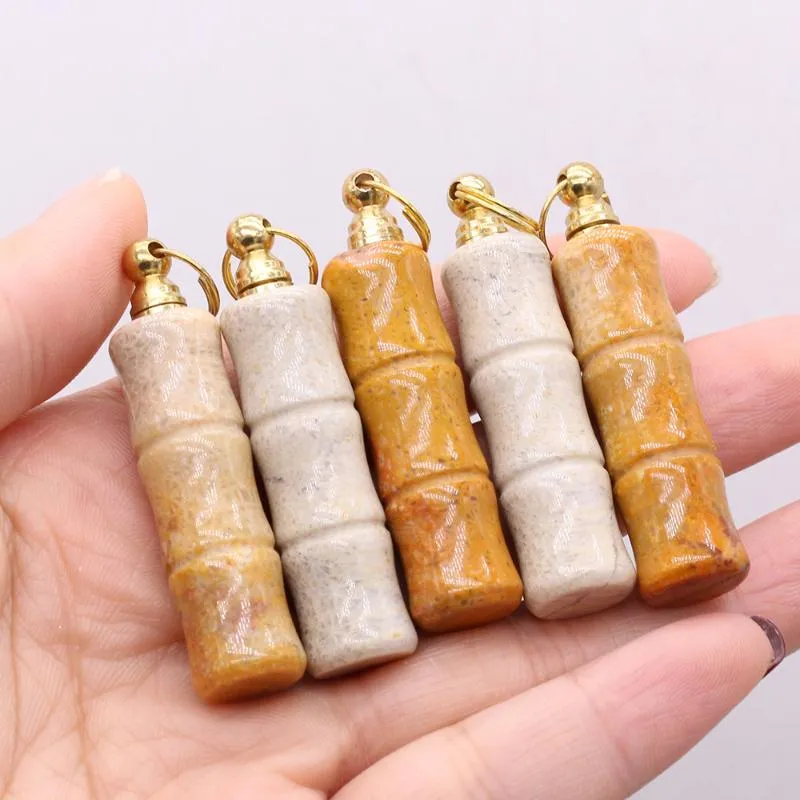 Pendant Necklaces Natural Coral Jade Perfume Bottle Bamboo Shape Charm Essential Oil Diffuser For Jewelry Making DIY Necklace AccessoriesPen