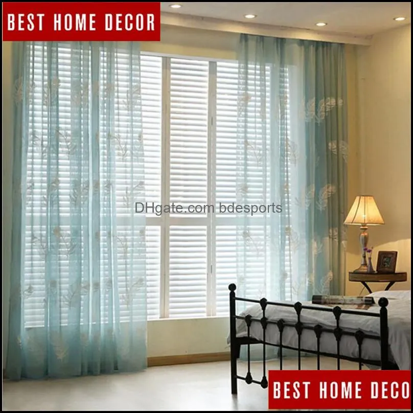 BHD minimalism embroidered tulle sheer for window curtains for living room the bedroom modern tulle curtains fabric drapes1