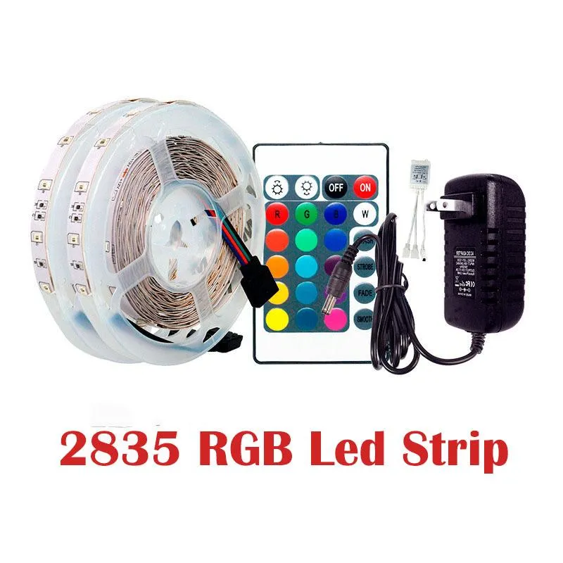 Remsor RGB LED -remsa lampor 5m 10 m dekor för hemkök tejp ljus neon vattentät diod band dc12v controller adapter setled