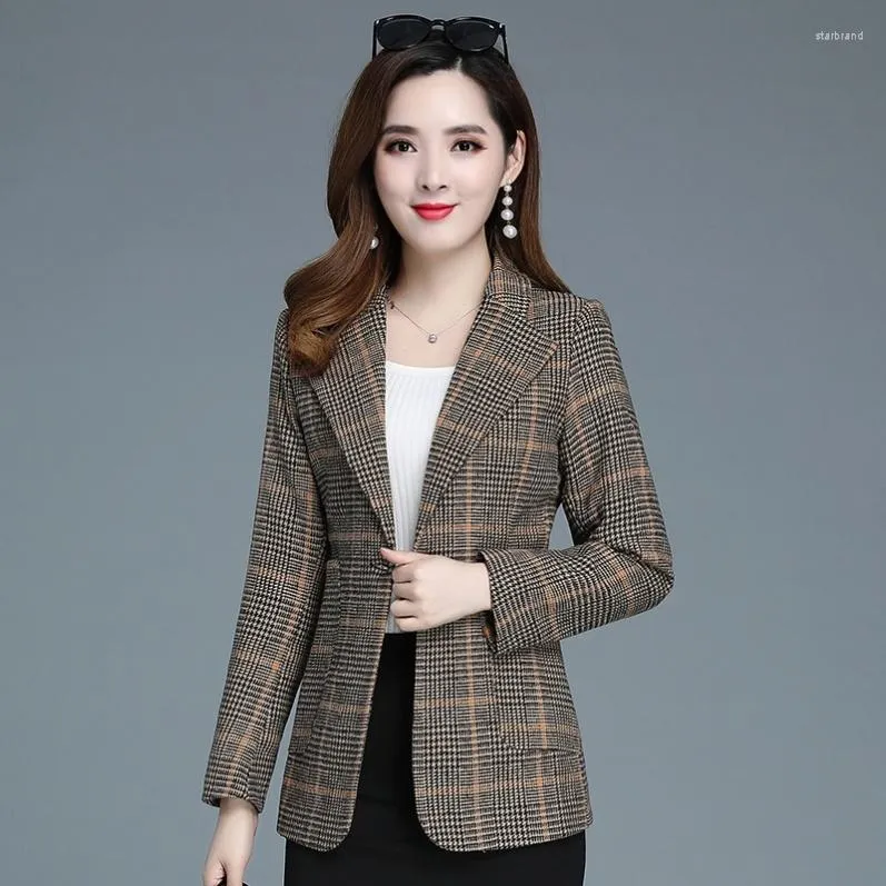 Women's Suits & Blazers Autumn Winter Women's Plaid Business Formal Jackets Vintage Fashionable Office Lady Checkered Wild Work