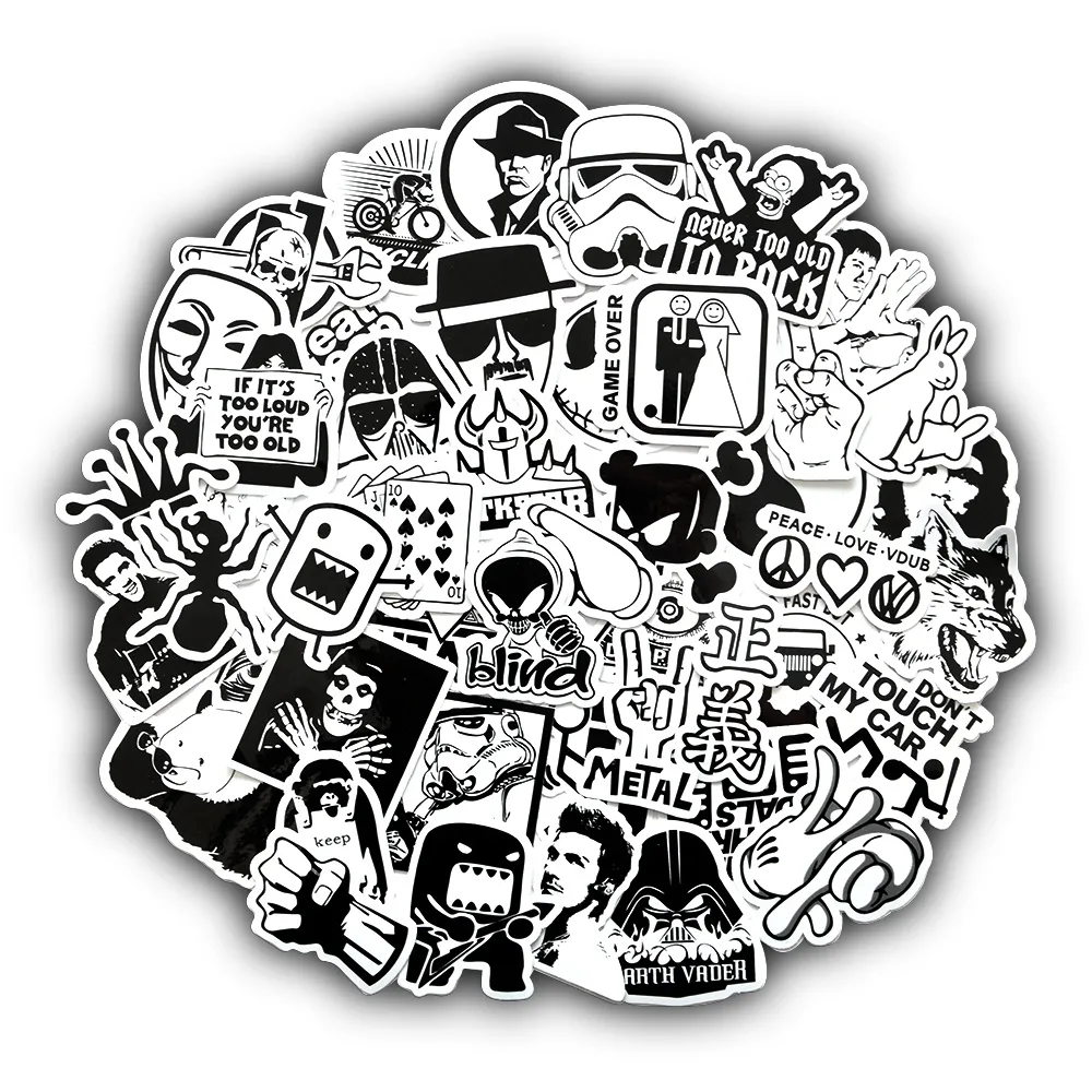 Sticker Lot Pack [50pcs], autocollants en vinyle noir et blanc