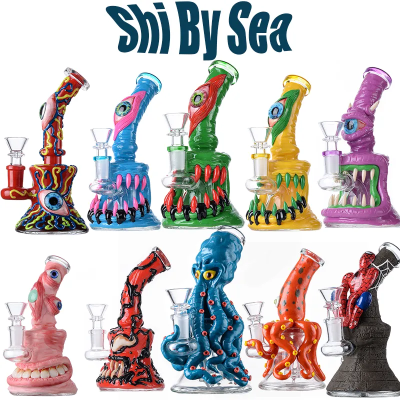 Ship By Sea Halloween-Stil Wasserpfeifen Heady Glass Oil Dab Rigs Uniqe Bongs Duschkopf Perc Percolator Eye Handgefertigte Wasserpfeifen 14-mm-Verbindung mit Schüssel