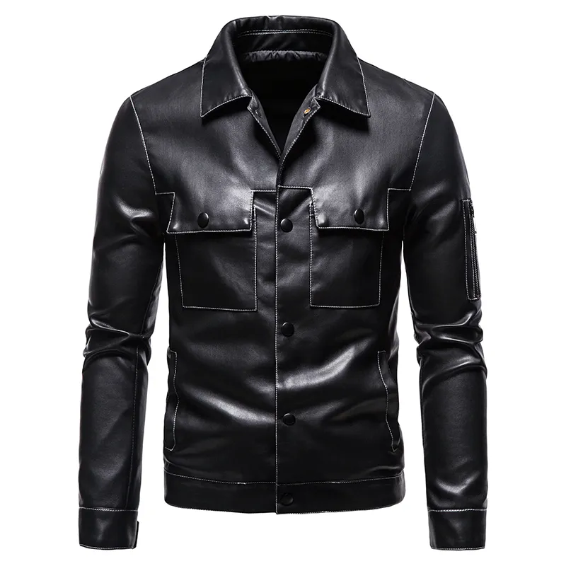 Homens outono Inverno Black Black Leather Jackets Mens Zipper Basic Coat Motorcycle Biker Windbreaker masculino Pu casual Outwear 4xl 220816