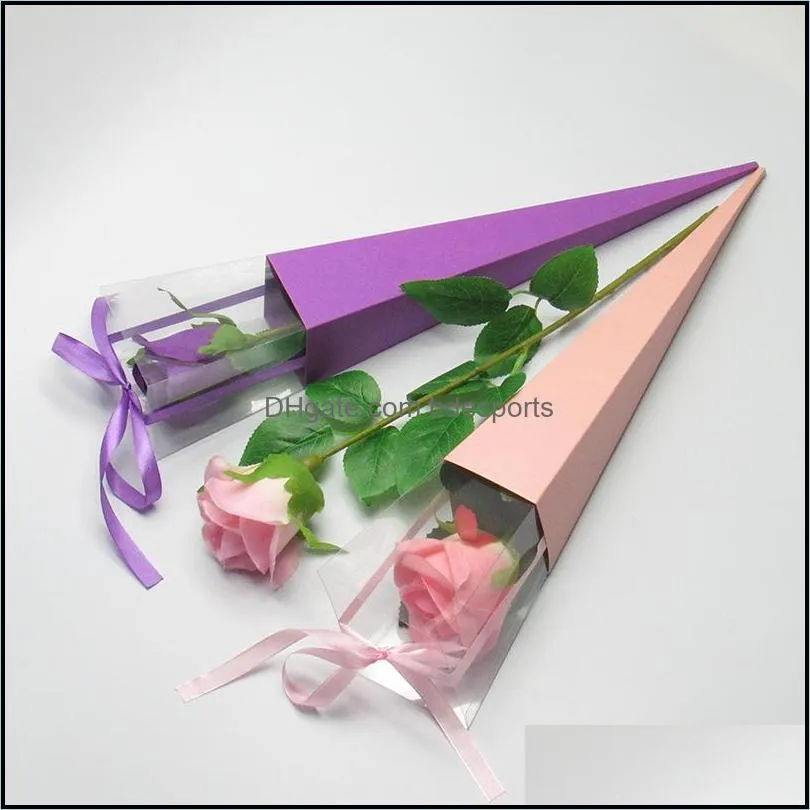 Single Flower Rose Box Paper Triangular Wrapping Bags Colorful Box Wedding Florist Without Flowers Gifts Packaging MY-inf0474 764 K2