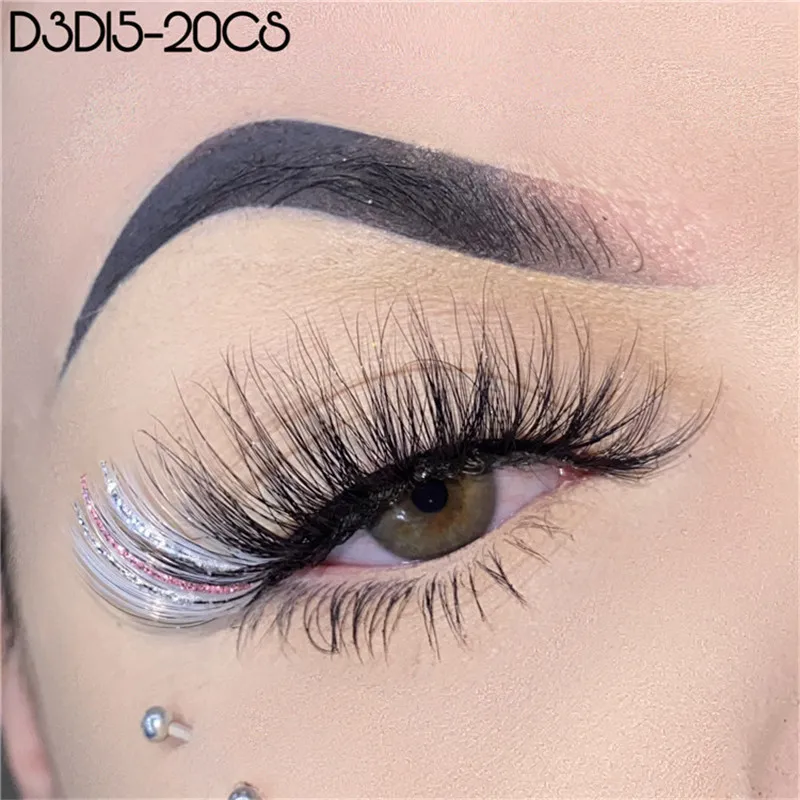 20mm Cílios Coloridos Glitter Wispy Fofo Faux Faux 3D Mink Pincel de Marcador de Cílios Maquiagem