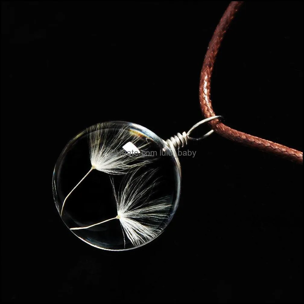 dandelion chokers necklaces crystal glass ball clover strip leather necklace long dried flowers locket pendant necklaces