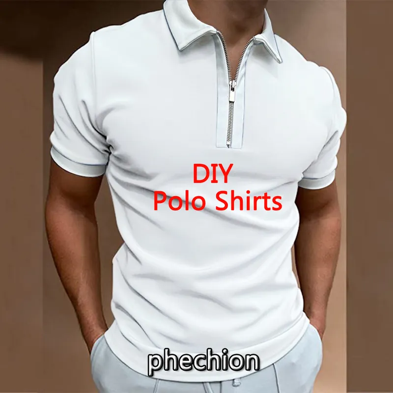 phechion Polo da uomo moda fai da te stampa 3D manica corta bavero zip slim fit Z11 220704