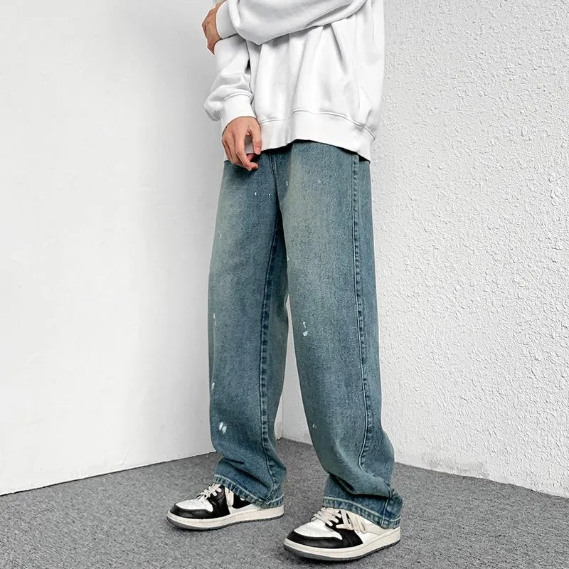 Men's Jeans Korean Fashion Elastic Waist Solid Straight Men Baggy Trousers Hip Hop Loose Casual Drawstring Denim Pants JoggersMen's