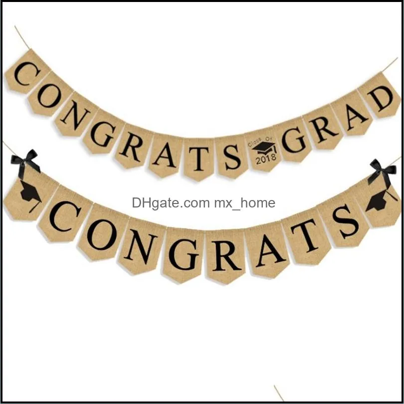 Banner Flags Festive Party Supplies Home Garden Ll Congrats Grad Banners Linen Hanging Vintage Pennant Graduation Deco Dhh0P