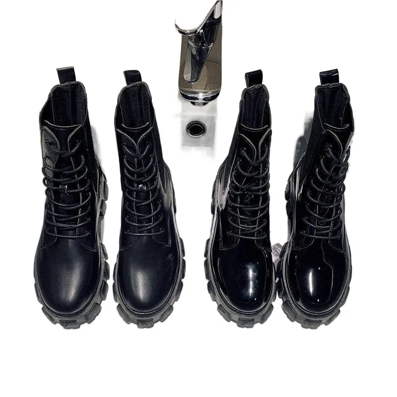 Cootelili dames laarzen veter 4,5 cm hiel slip op 2021 mode voor vrouwenplatform ronde teen schoenen