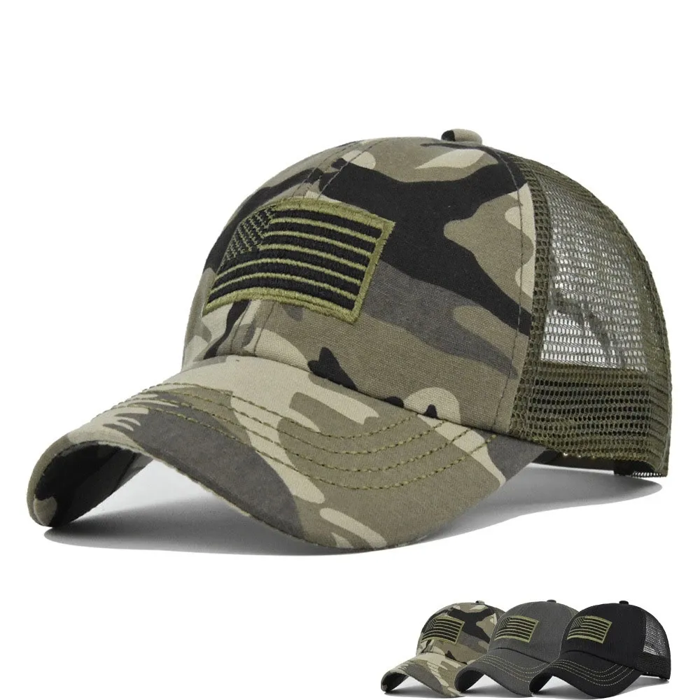 Casquette tactique en maille de l'armée pour hommes et femmes, casquette de Baseball, Camouflage, drapeau américain brodé, casquette d'été respirante, nouvelle collection